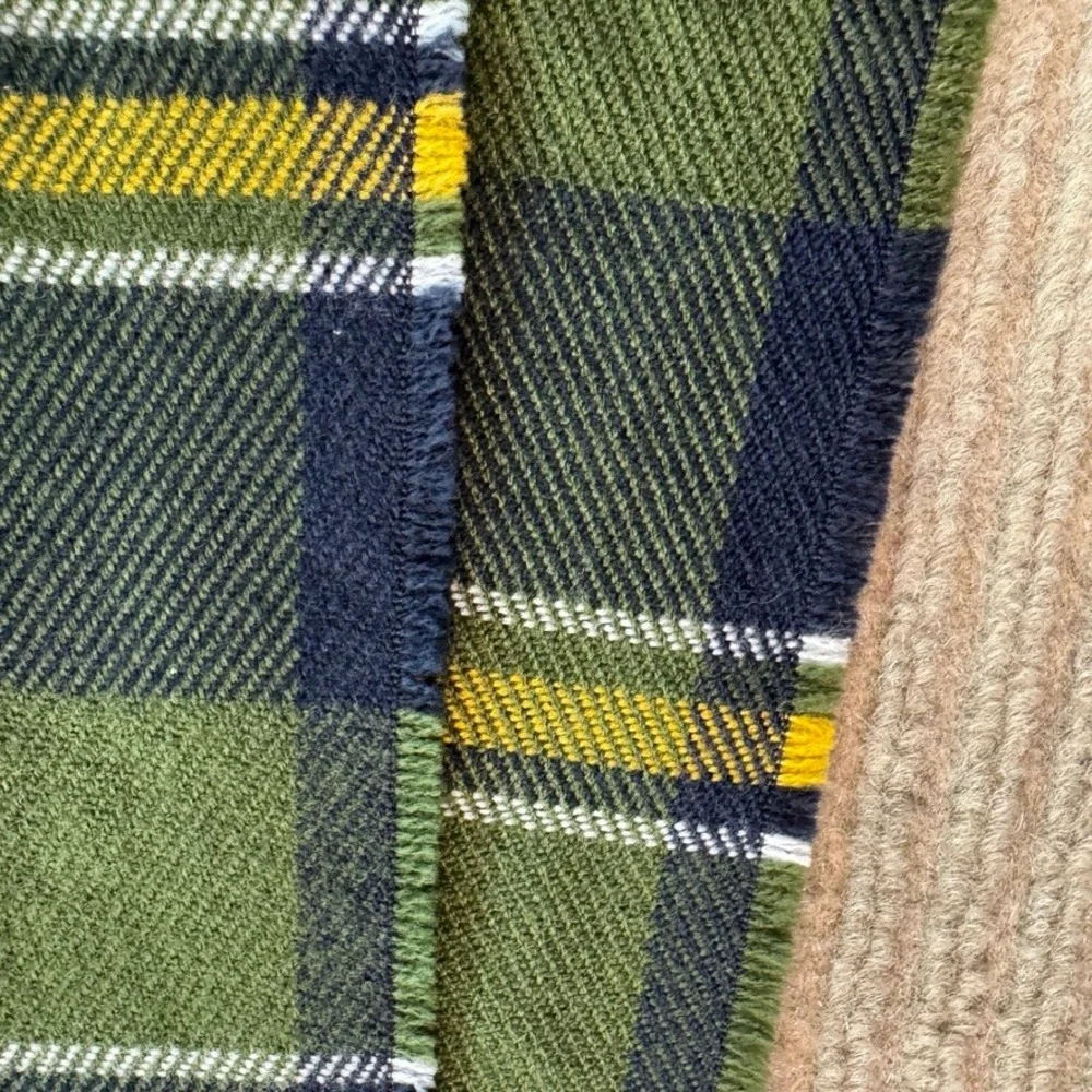 NWT Old Navy Plaid Scarf Green Navy Yellow Acrylic Fringe Winter Unisex 448623-